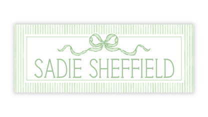 Personalized Water-Resistant Name Labels for School Supplies | 60 Pack (1x2.625") | Coquette Bow, Green