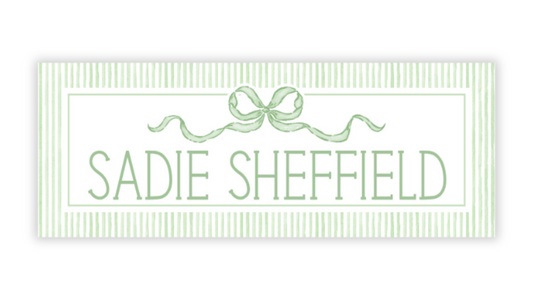Personalized Water-Resistant Name Labels for School Supplies | 60 Pack (1x2.625") | Coquette Bow, Green