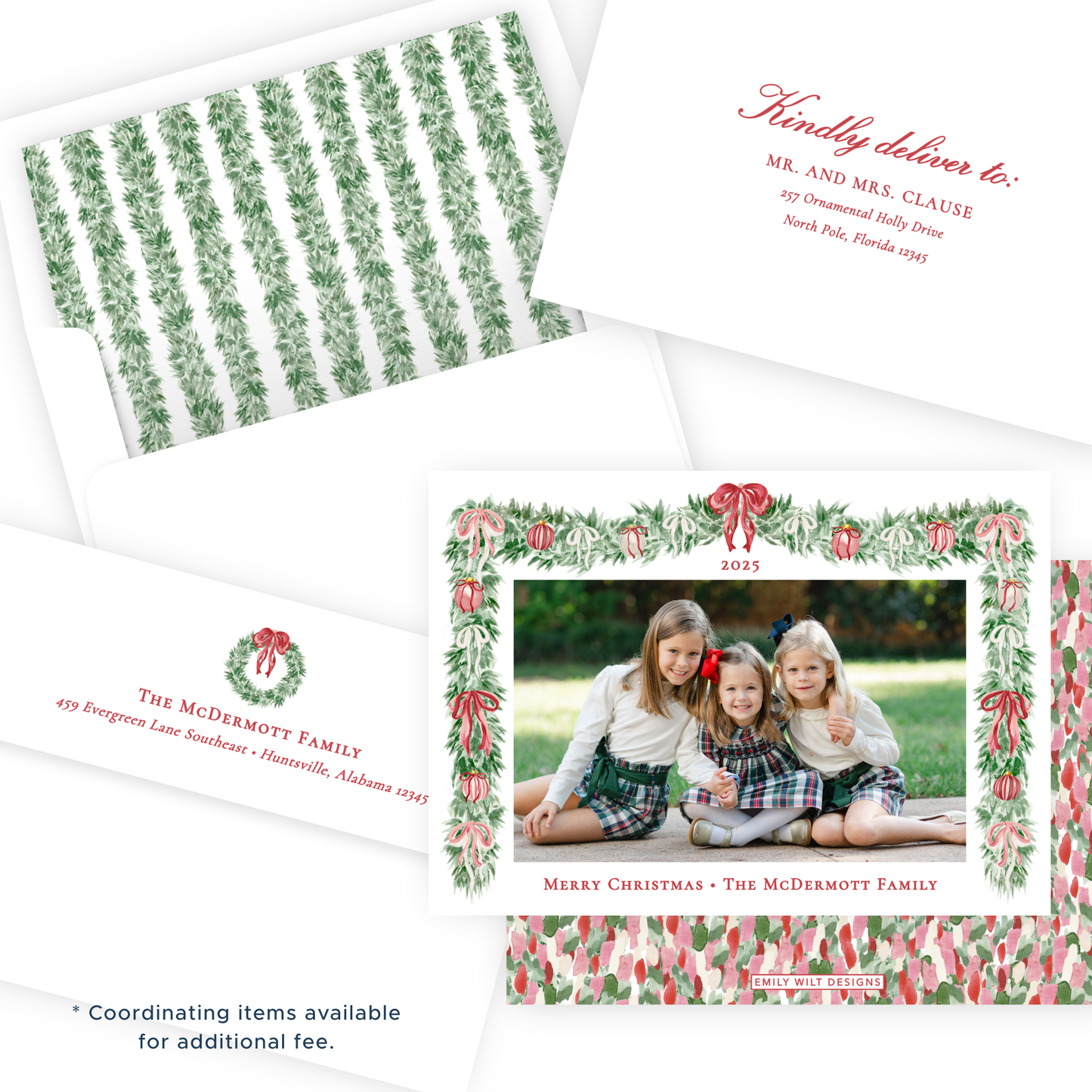 Christmas Photo Card - Tied with a Bow Garland - Landscape