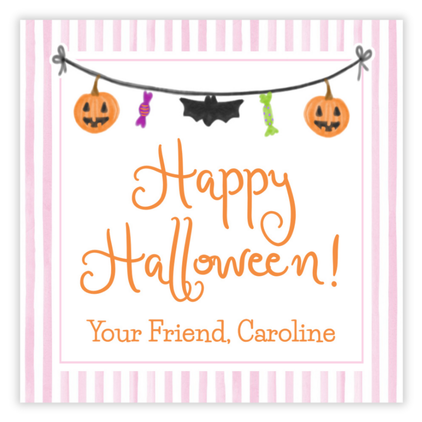 Kids Halloween Tags or Stickers - Halloween Garland (Pink)