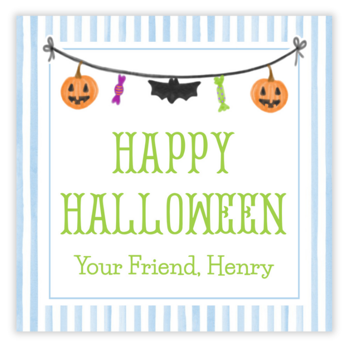 Kids Halloween Tags or Stickers - Halloween Garland (Blue)
