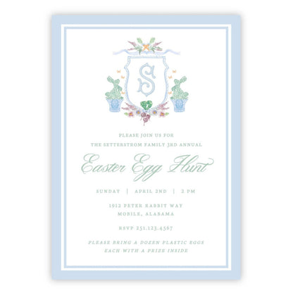 Bunny Topiary Crest Easter Invitations