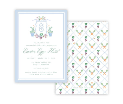 Bunny Topiary Crest Easter Invitations