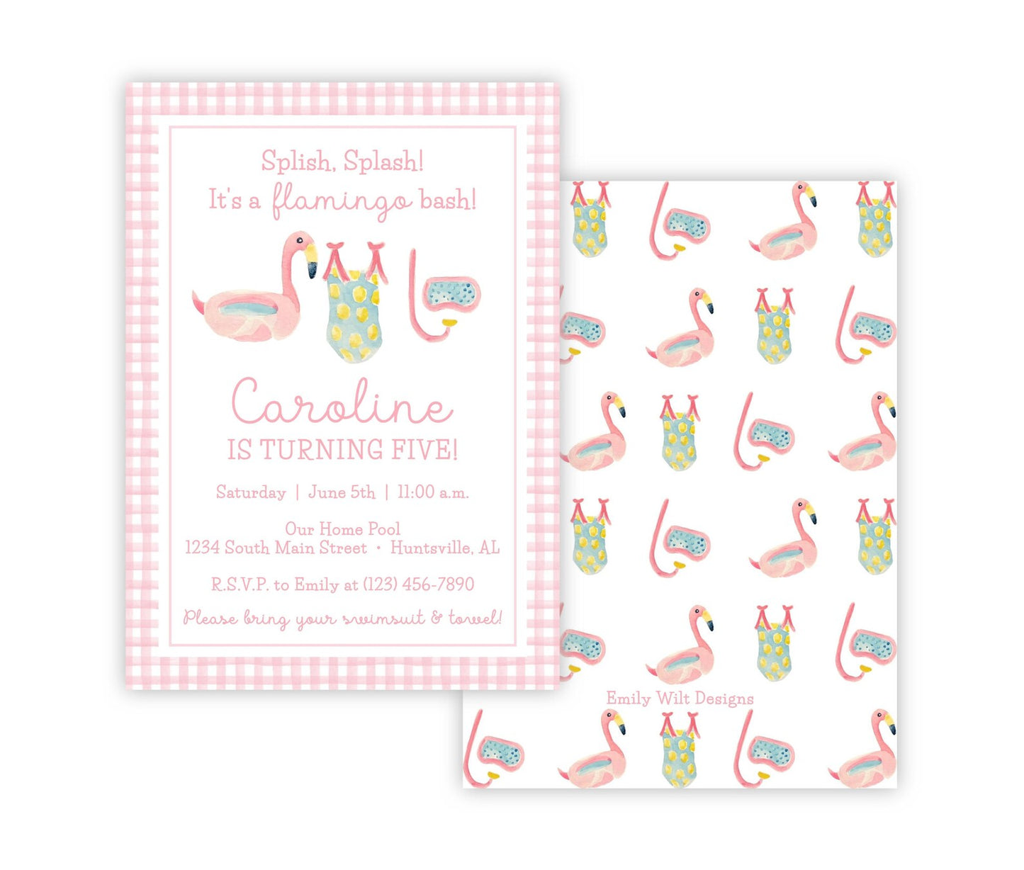 Flamingo Pool Party Invitations