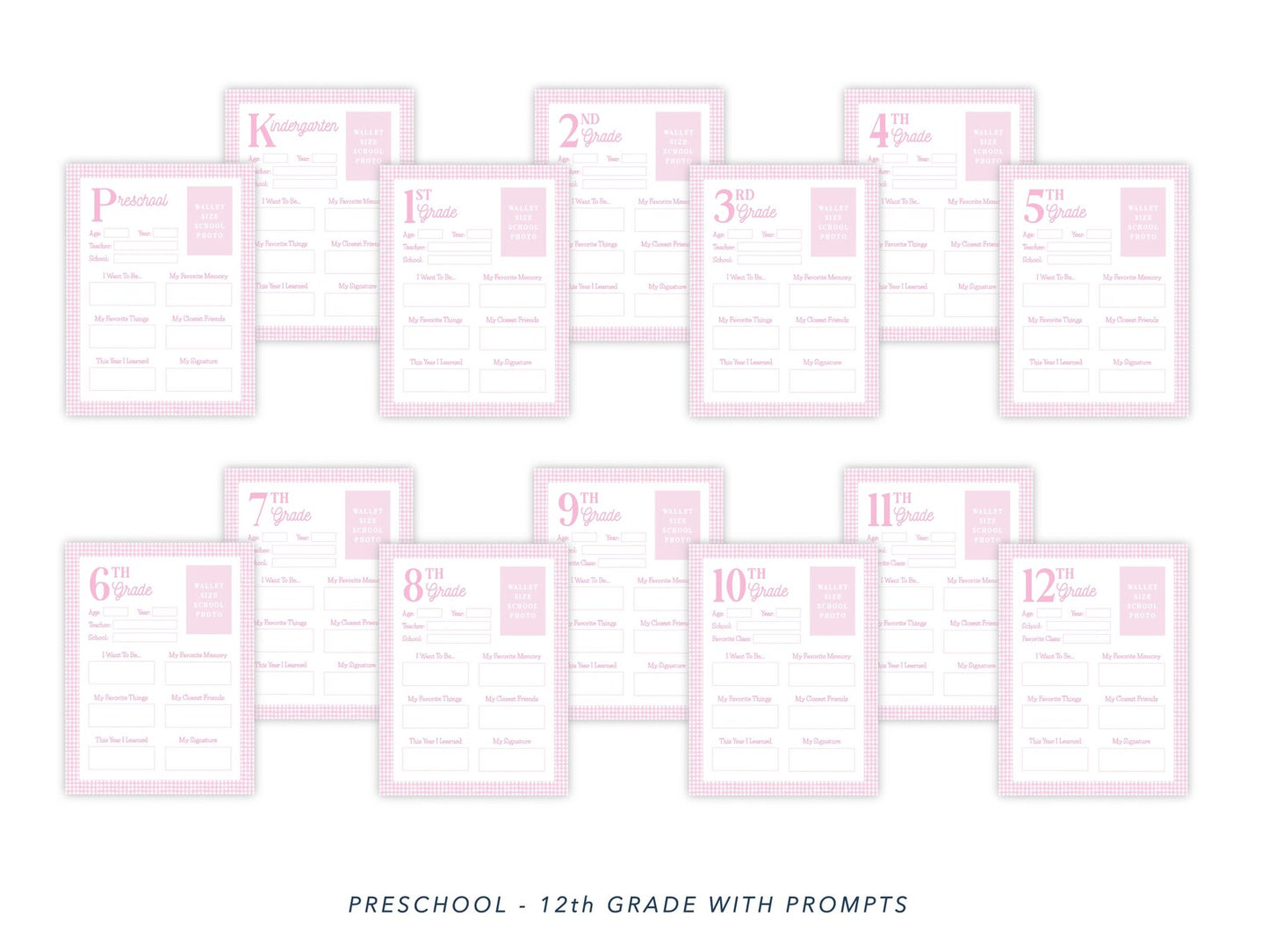 PRINTABLE School Memory Book Pages with Prompts (Pink)