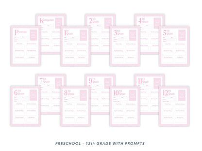 PRINTABLE School Memory Book Pages with Prompts (Pink)