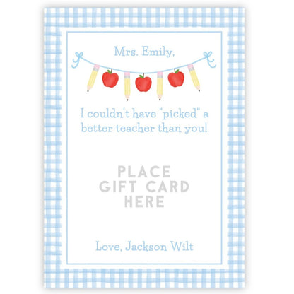 PRINTABLE Teacher Gift Card Holder - Gingham, Blue