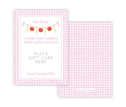 PRINTABLE Teacher Gift Card Holder - Gingham, Pink