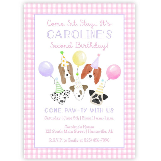 Puppy Birthday Party Invitations - Pink