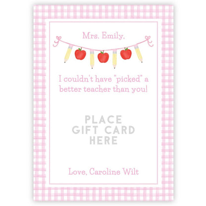 PRINTABLE Teacher Gift Card Holder - Gingham, Pink
