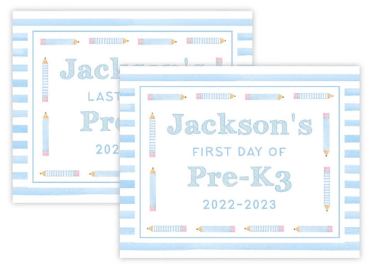 Personalized First & Last Day of School Sign | Double-Sided Photo Prop | Pencils (Blue)