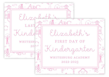 PRINTABLE First and Last Day of School Sign - School Toile (Pink)