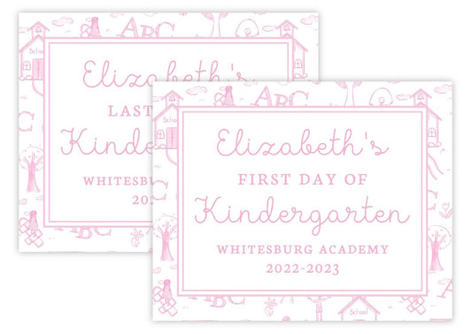 PRINTABLE First and Last Day of School Sign - School Toile (Pink)