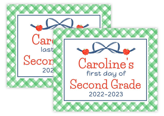 PRINTABLE First and Last Day of School Sign - Apple Bow (Green)