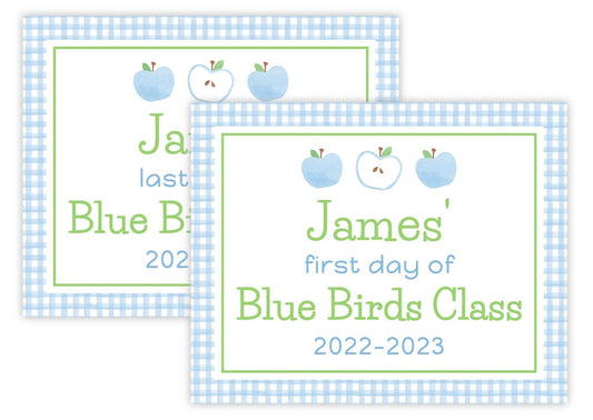 Personalized First & Last Day of School Sign | Double-Sided Photo Prop | Blue Apples