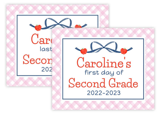 PRINTABLE First and Last Day of School Sign - Apple Bow (Pink)