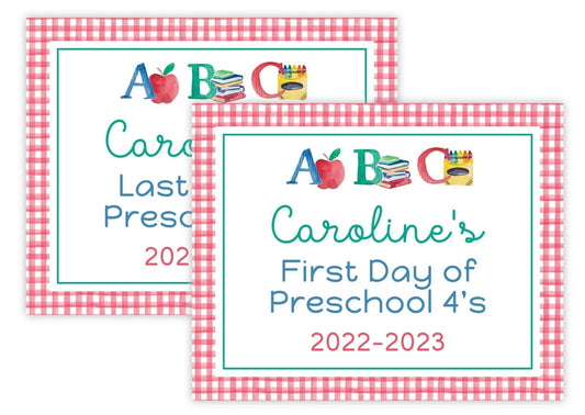 Personalized First & Last Day of School Sign | Double-Sided Photo Prop | ABC (Red)