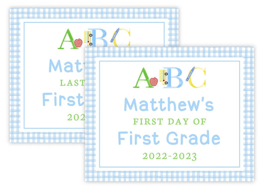 Personalized First & Last Day of School Sign | Double-Sided Photo Prop | ABC (Blue)