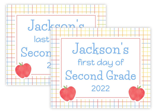 Personalized First & Last Day of School Sign | Double-Sided Photo Prop | Plaid