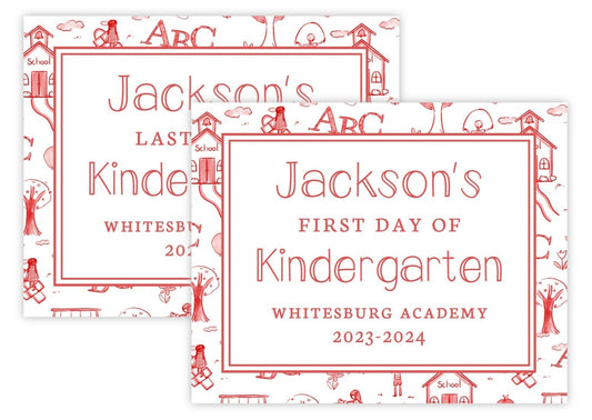 PRINTABLE First and Last Day of School Sign - School Toile (Red)