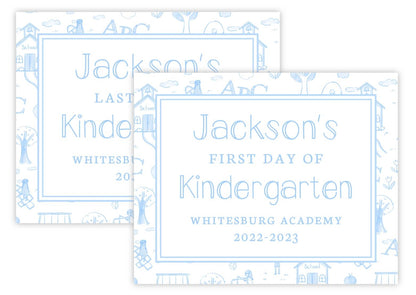 PRINTABLE First and Last Day of School Sign - School Toile (Blue)