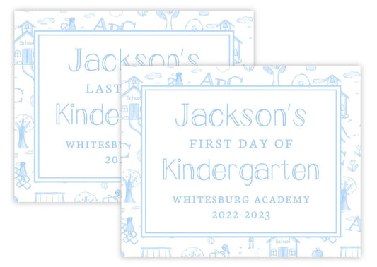 Personalized First & Last Day of School Sign | Double-Sided Photo Prop | School Toile (Blue)