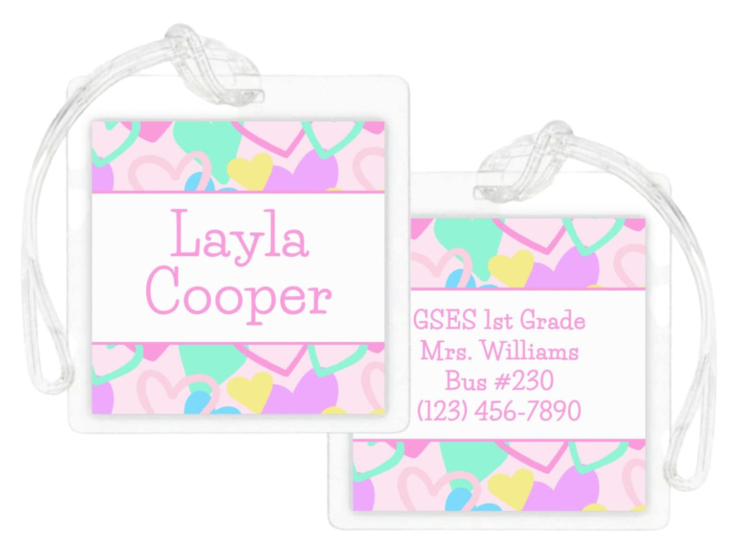 Laminated Bag Tag - Neon Hearts