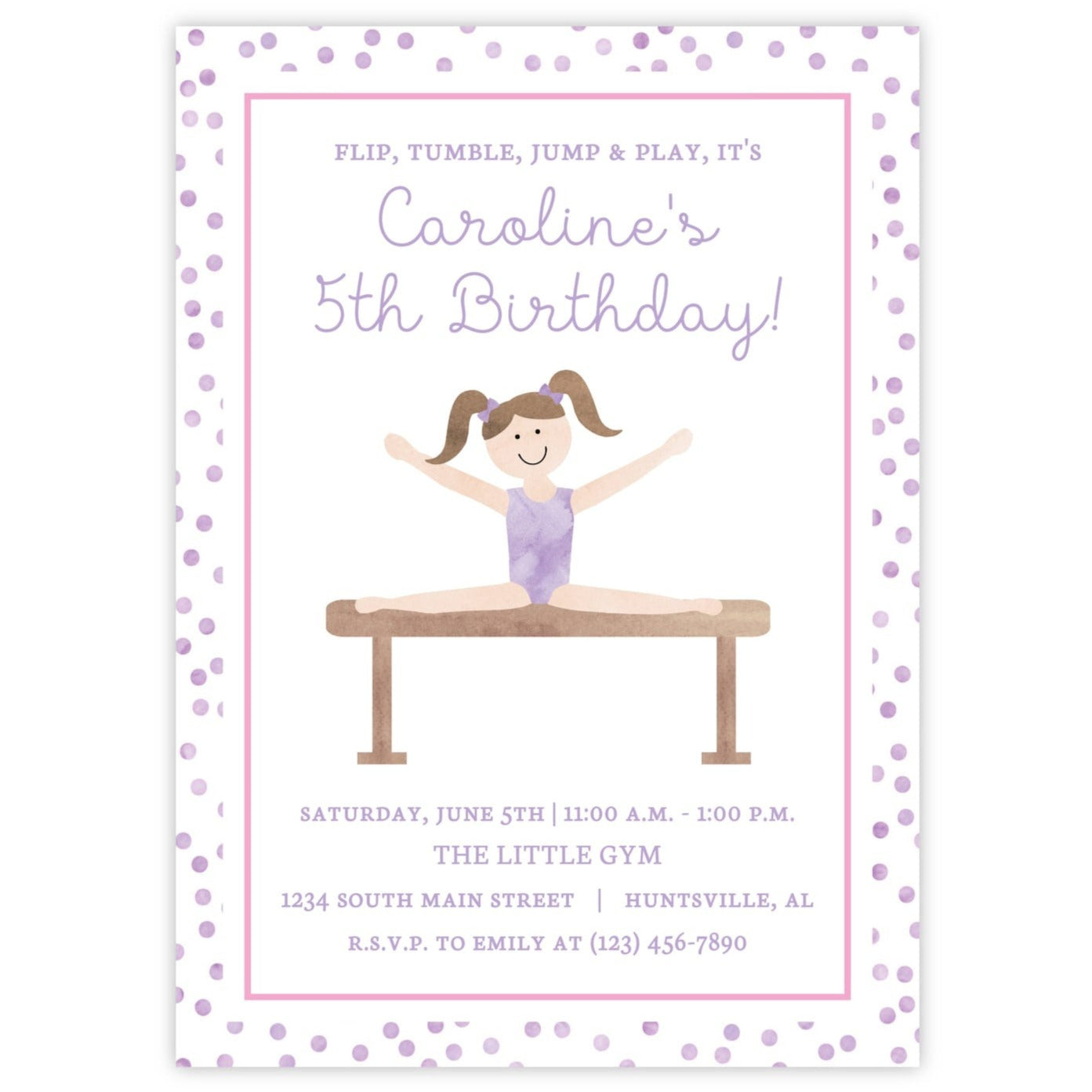 Gymnastics Birthday Party Invitations