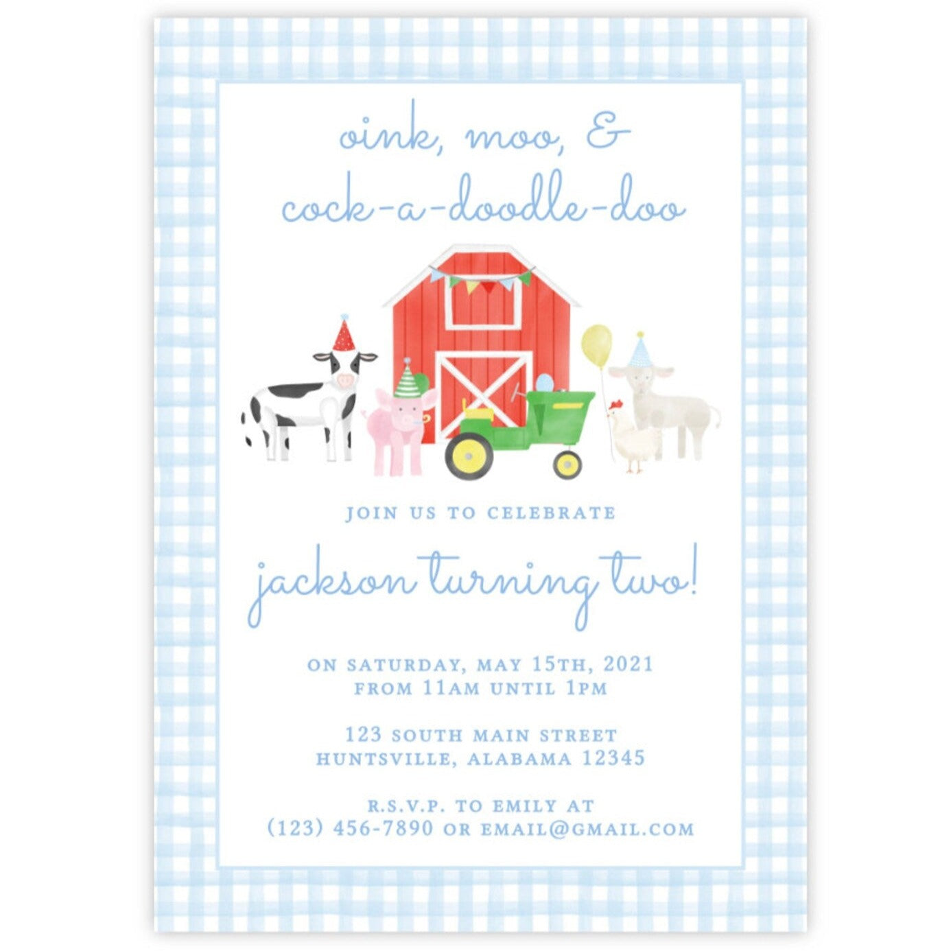 Farm Birthday Invitation - Blue