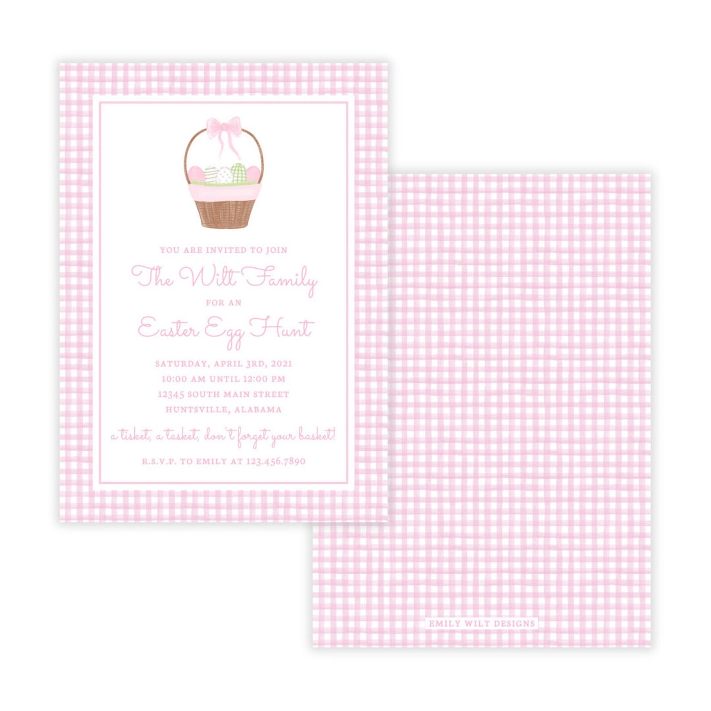 Gingham Easter Egg Hunt Invitations (Pink)