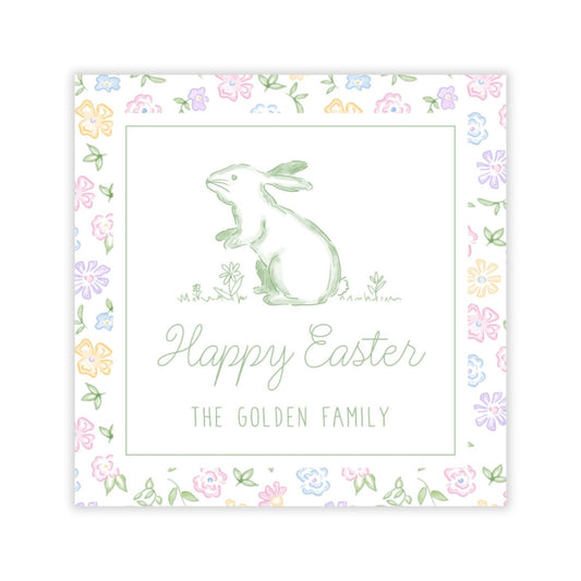 Ditsy Floral Bunny Easter Gift Tags (Green)