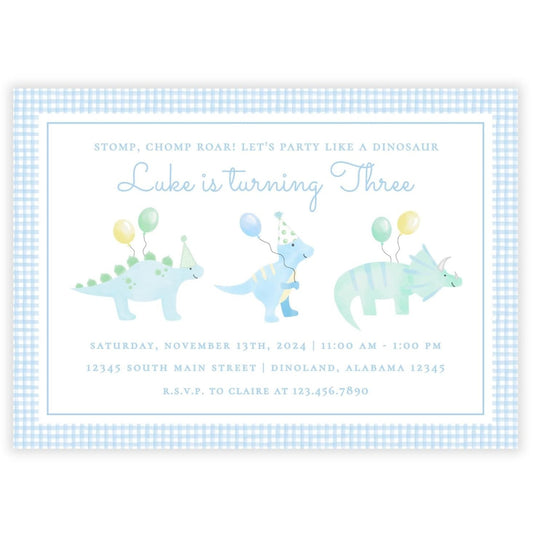 Dinosaur Birthday Party Invitations - Blue