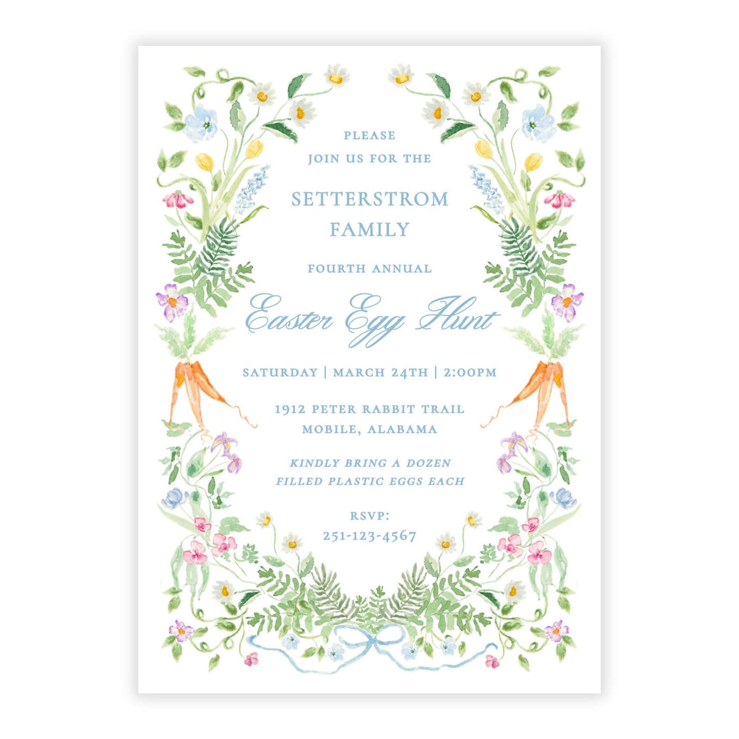 Spring Garden Easter Invitations (Blue)