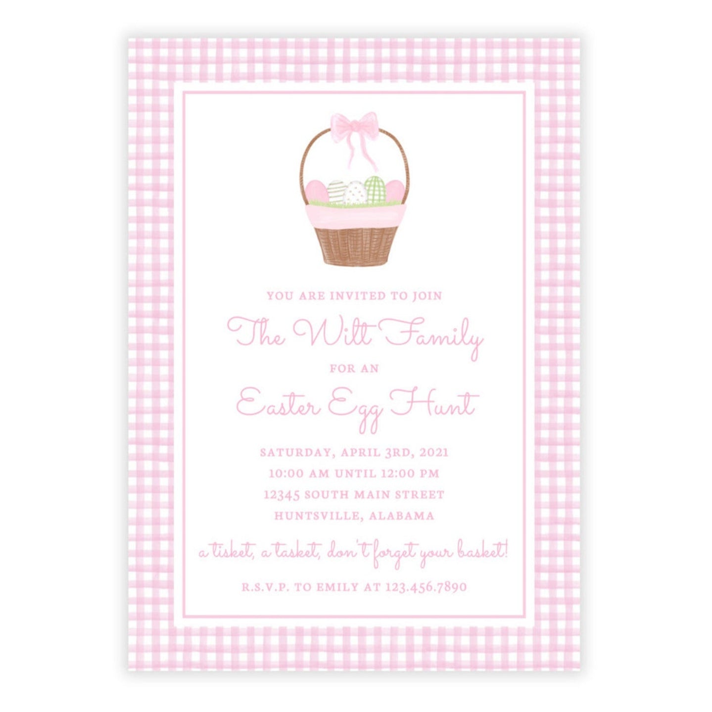 Gingham Easter Egg Hunt Invitations (Pink)