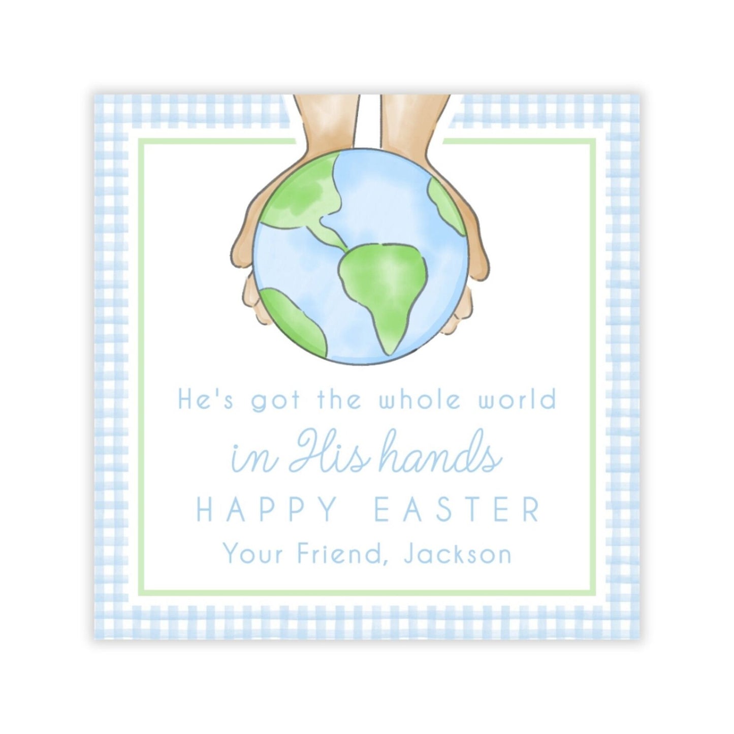 Whole World in His Hands Easter Gift Tag (Blue)