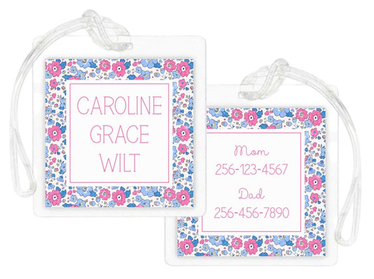 Laminated Bag Tag - Ditsy Floral (Pink / Blue)