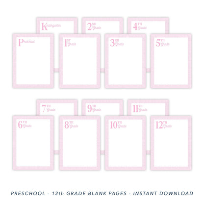 PRINTABLE Blank School Memory Book Pages (Pink)