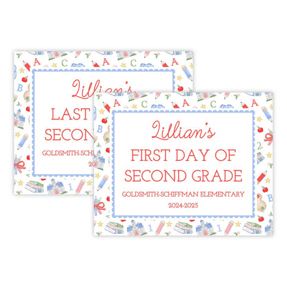PRINTABLE First and Last Day of School Sign - Preppy School Days (Scallop)
