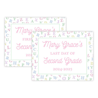 PRINTABLE First and Last Day of School Sign - Pastel ABC Pattern (Pink)
