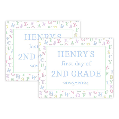 PRINTABLE First and Last Day of School Sign - Pastel ABC Pattern (Blue)