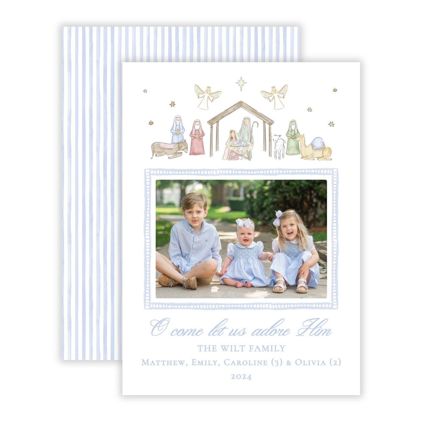 Christmas Photo Card - Watercolor Nativity (Landscape Photo)
