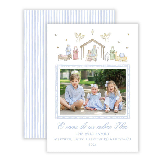 Christmas Photo Card - Watercolor Nativity (Landscape Photo)