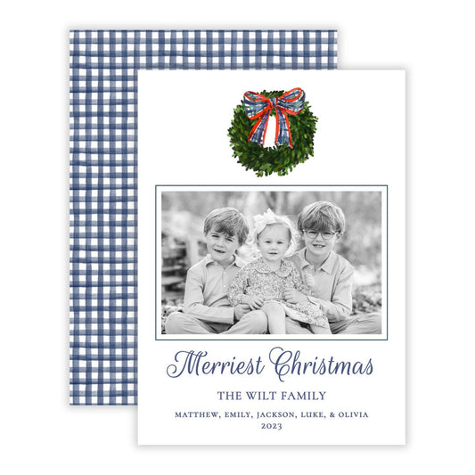 Christmas Photo Card - Plaid Boxwood (Landscape Photo)