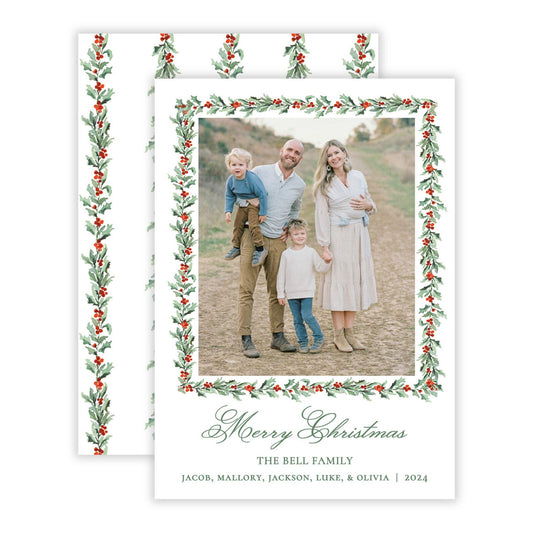 Christmas Photo Card - Holly Berry Garland (Portrait Photo)