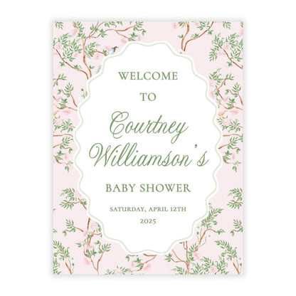 Spring Chinoiserie Baby Shower Welcome Sign PDF File (Pink)