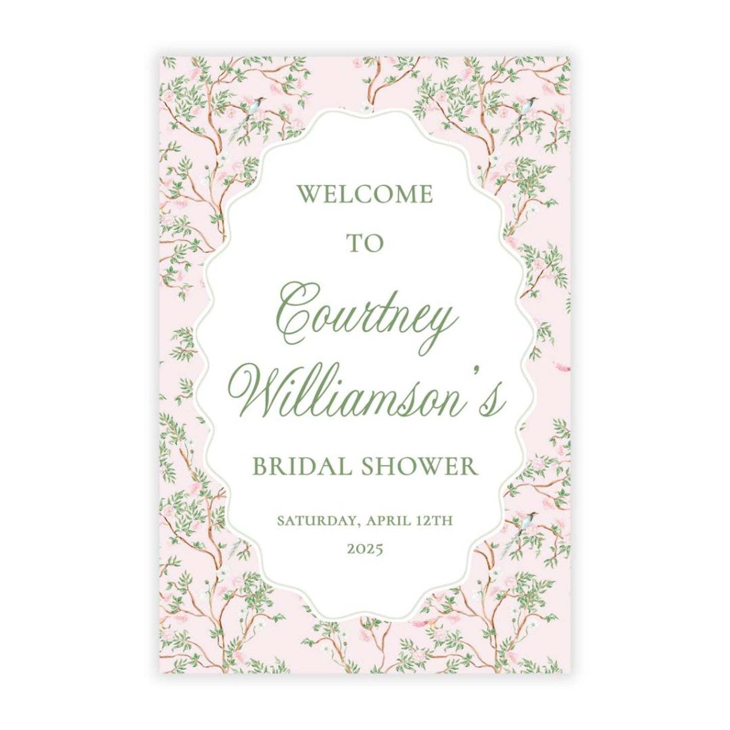 Spring Chinoiserie Baby Shower Welcome Sign PDF File (Pink)