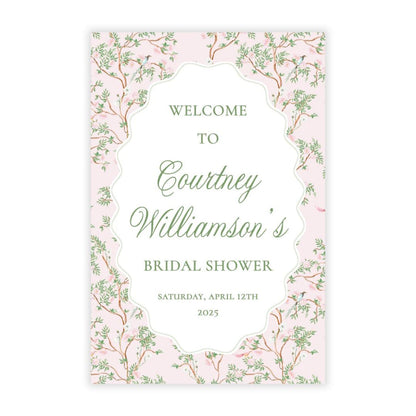 Spring Chinoiserie Baby Shower Welcome Sign PDF File (Pink)