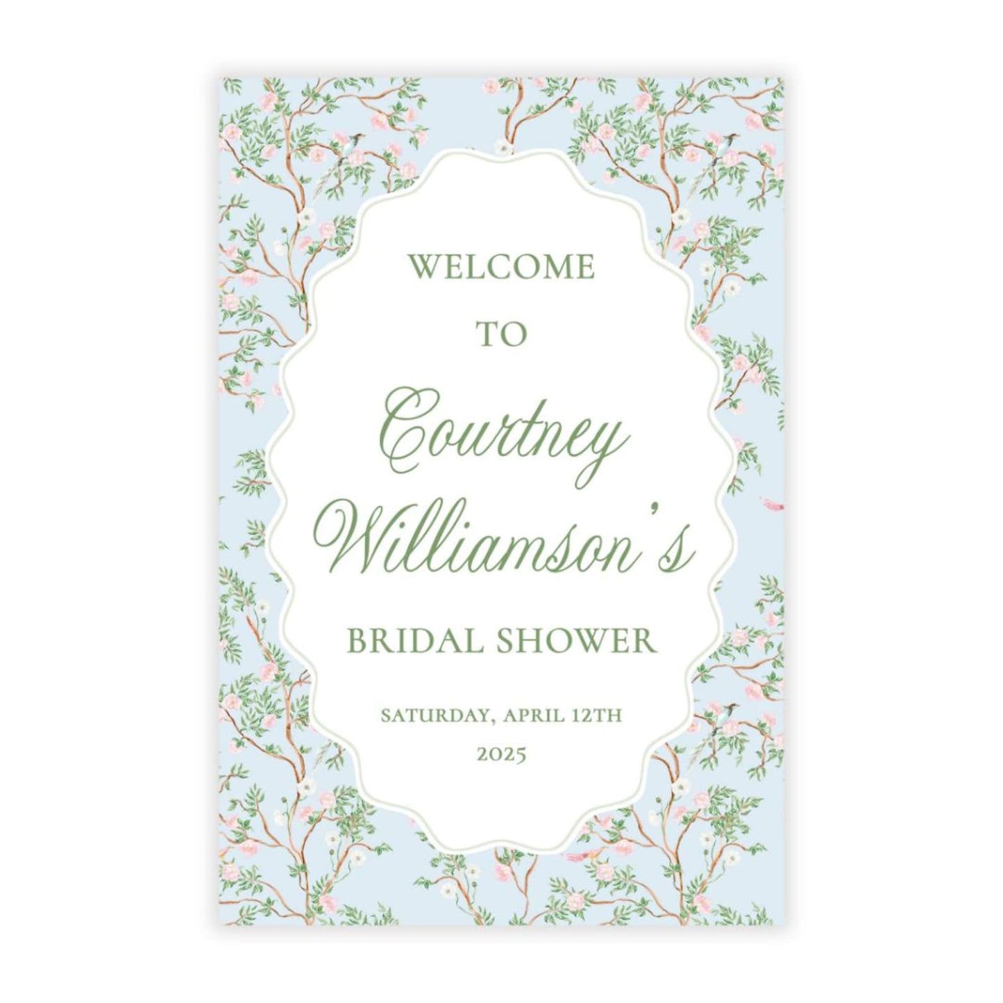 Spring Chinoiserie Baby Shower Welcome Sign PDF File (Blue)