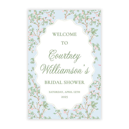 Spring Chinoiserie Baby Shower Welcome Sign PDF File (Blue)