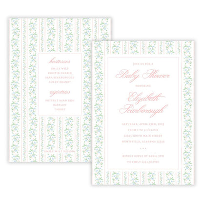 Peach Floral Toile Baby Shower Invitations
